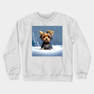 Cute Yorkshire Terrier Puppy in the winter snow Crewneck Sweatshirt